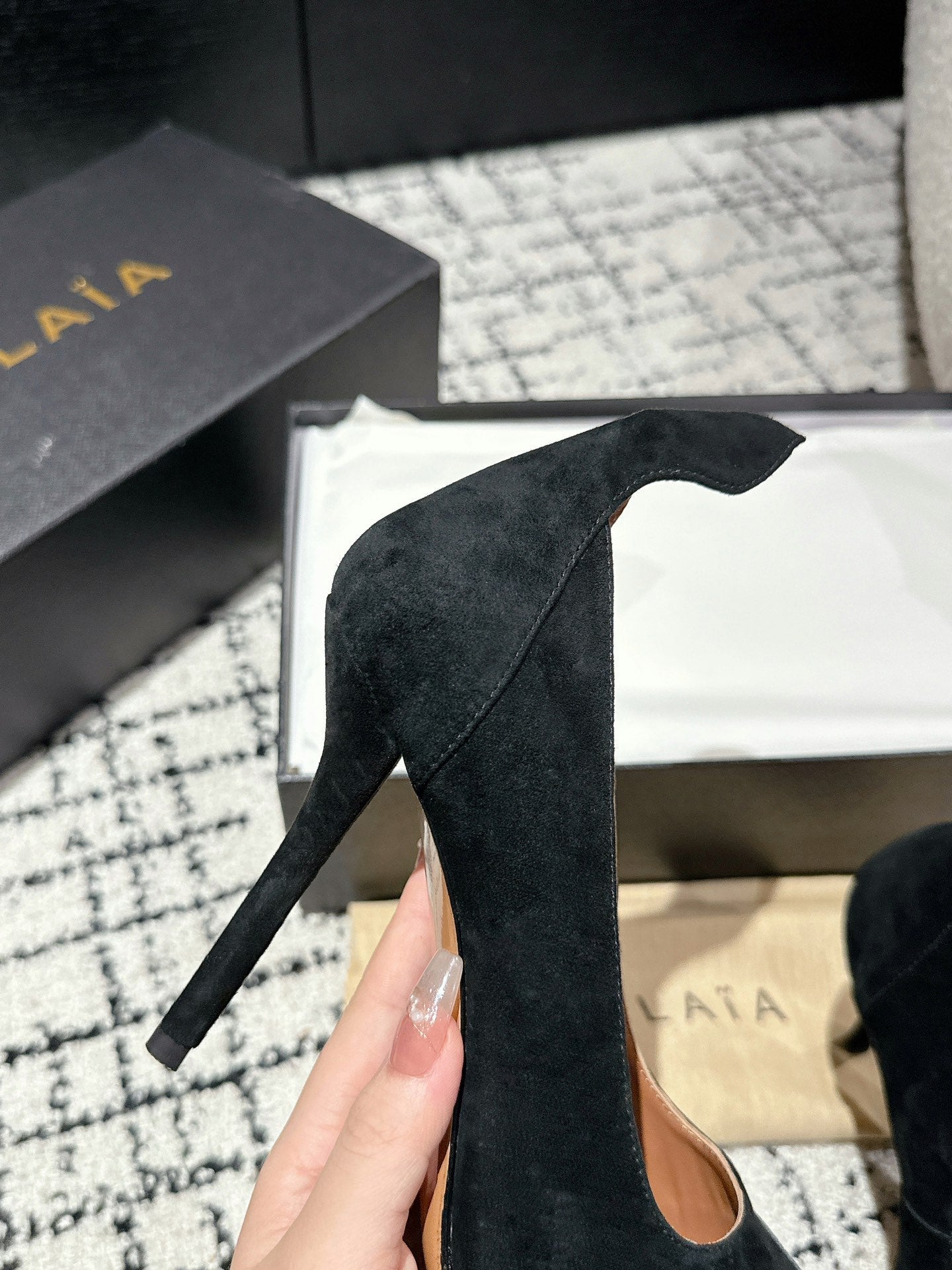 ALAIA HIGH PUMPS 10CM IN BLACK SUEDE MIX CALFSKIN