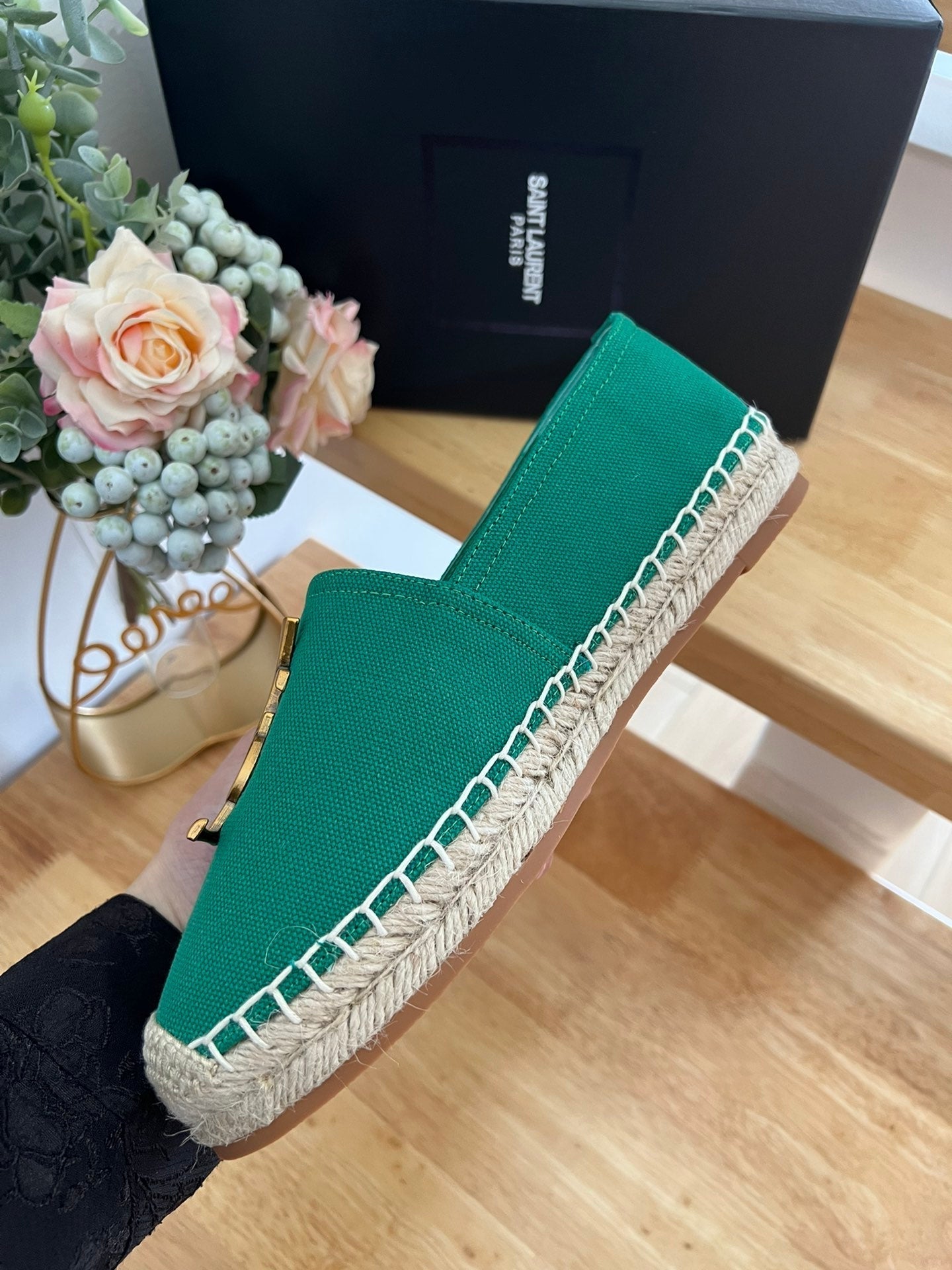 SL YVES LOGO SLIP ON DARK GREEN CANVAS