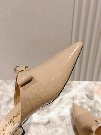 CC FLAT MULES 25S IN BEIGE PATENT LEATHER