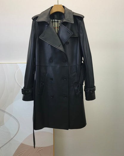 Burberry Style Genuine Lambskin Leather Coat – Style 322