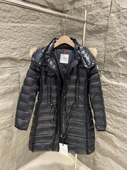 Women’s Luxury Moncler-Style Long Puffer Coat with Shearling Trim and Hood-Style265