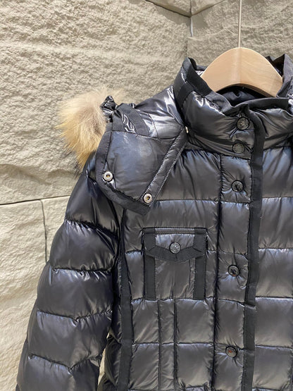 Women’s Luxury Moncler-Style Long Puffer Coat with Shearling Trim and Hood-Style265
