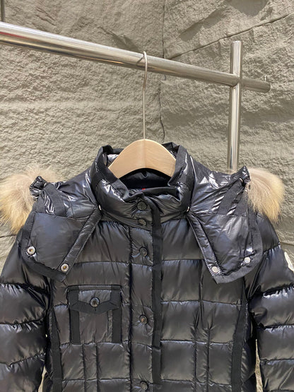 Women’s Luxury Moncler-Style Long Puffer Coat with Shearling Trim and Hood-Style265