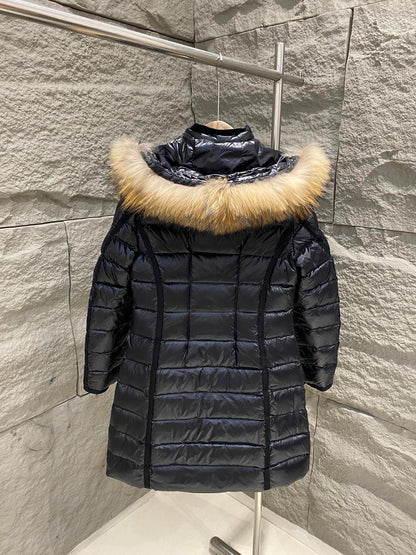 Women’s Luxury Moncler-Style Long Puffer Coat with Shearling Trim and Hood-Style265