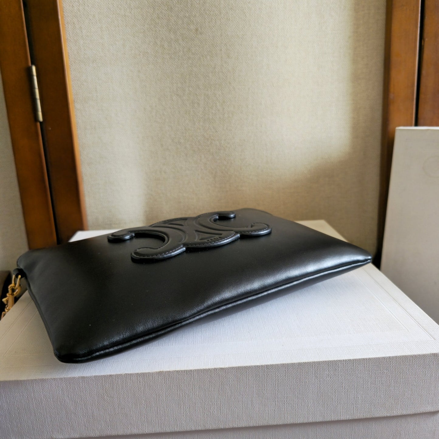 CELINE 25S HANDBAG 24MM IN BLACK GLOSSY CALFSKIN