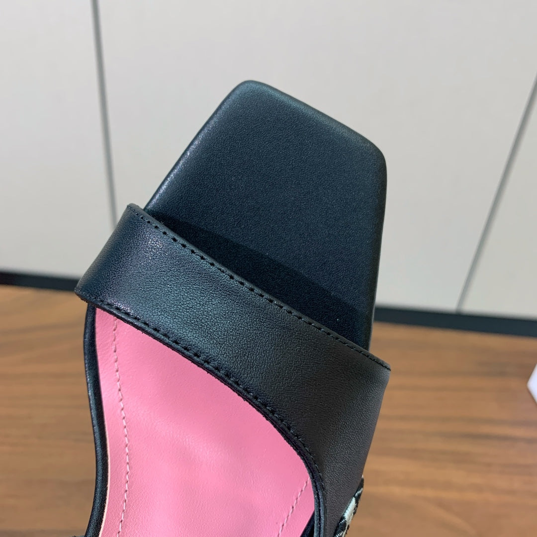 BALMAIN 25S JACQUARD KNIT SLINGBACK PUMPS 95MM IN BLACK AND PINK CALFSKIN