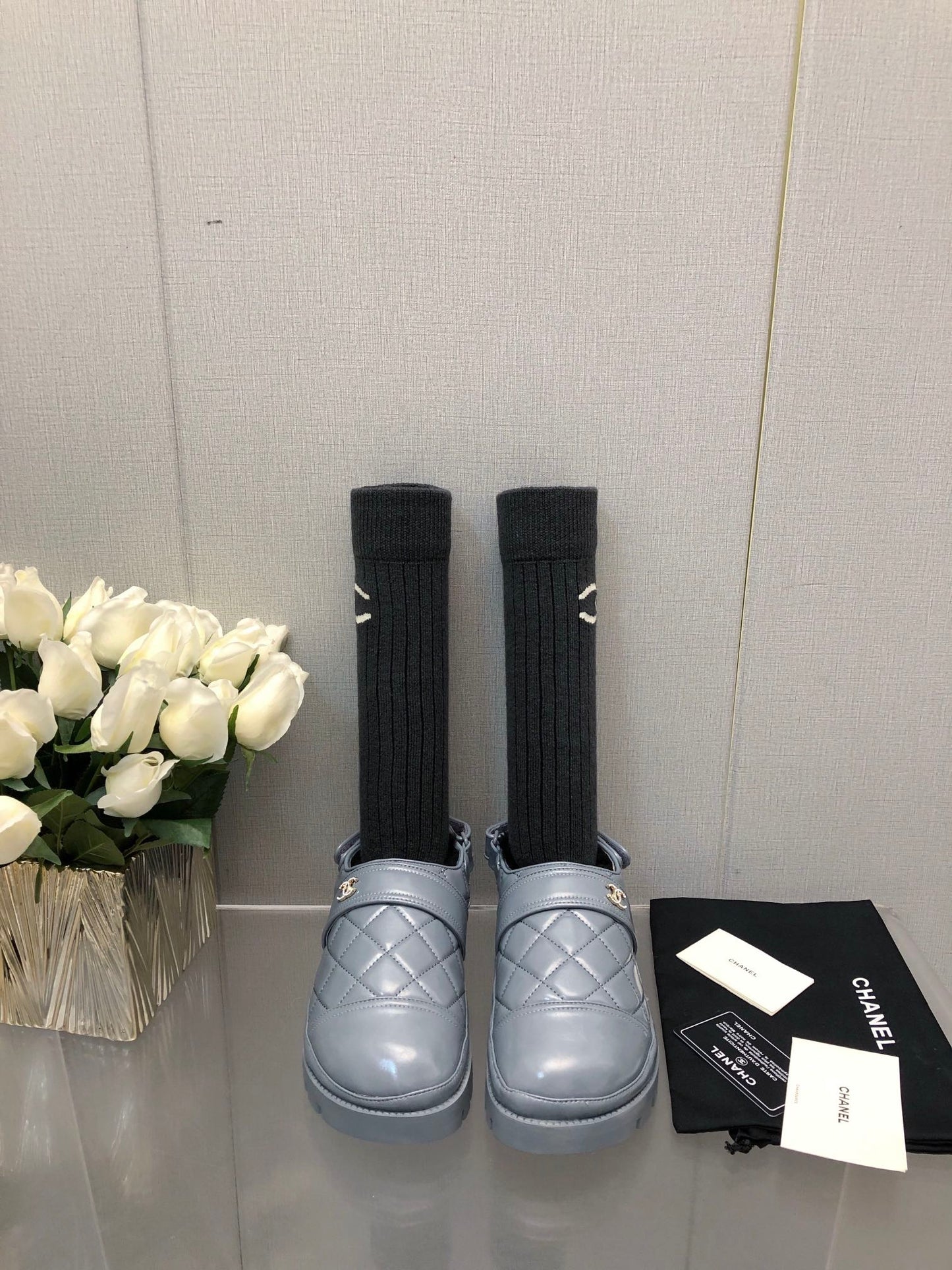 CHUNKY PLATFORM SHEARLING SLIPPER SAPHIRE BLUE LAMBSKIN