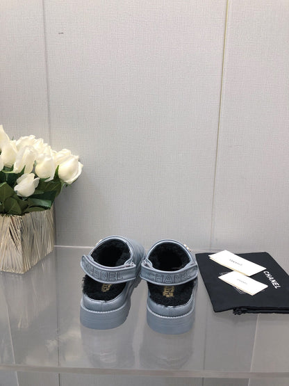 CHUNKY PLATFORM SHEARLING SLIPPER SAPHIRE BLUE LAMBSKIN