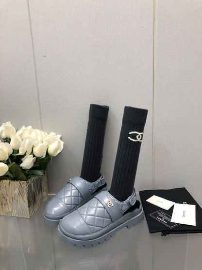 CHUNKY PLATFORM SHEARLING SLIPPER SAPHIRE BLUE LAMBSKIN