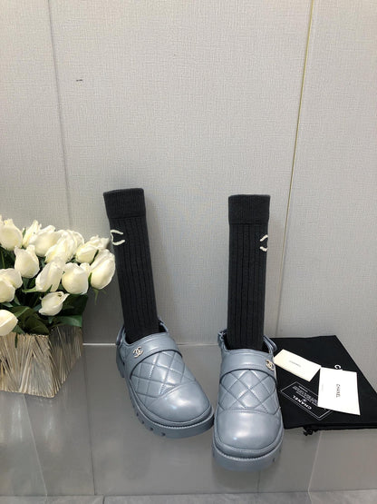 CHUNKY PLATFORM SHEARLING SLIPPER SAPHIRE BLUE LAMBSKIN