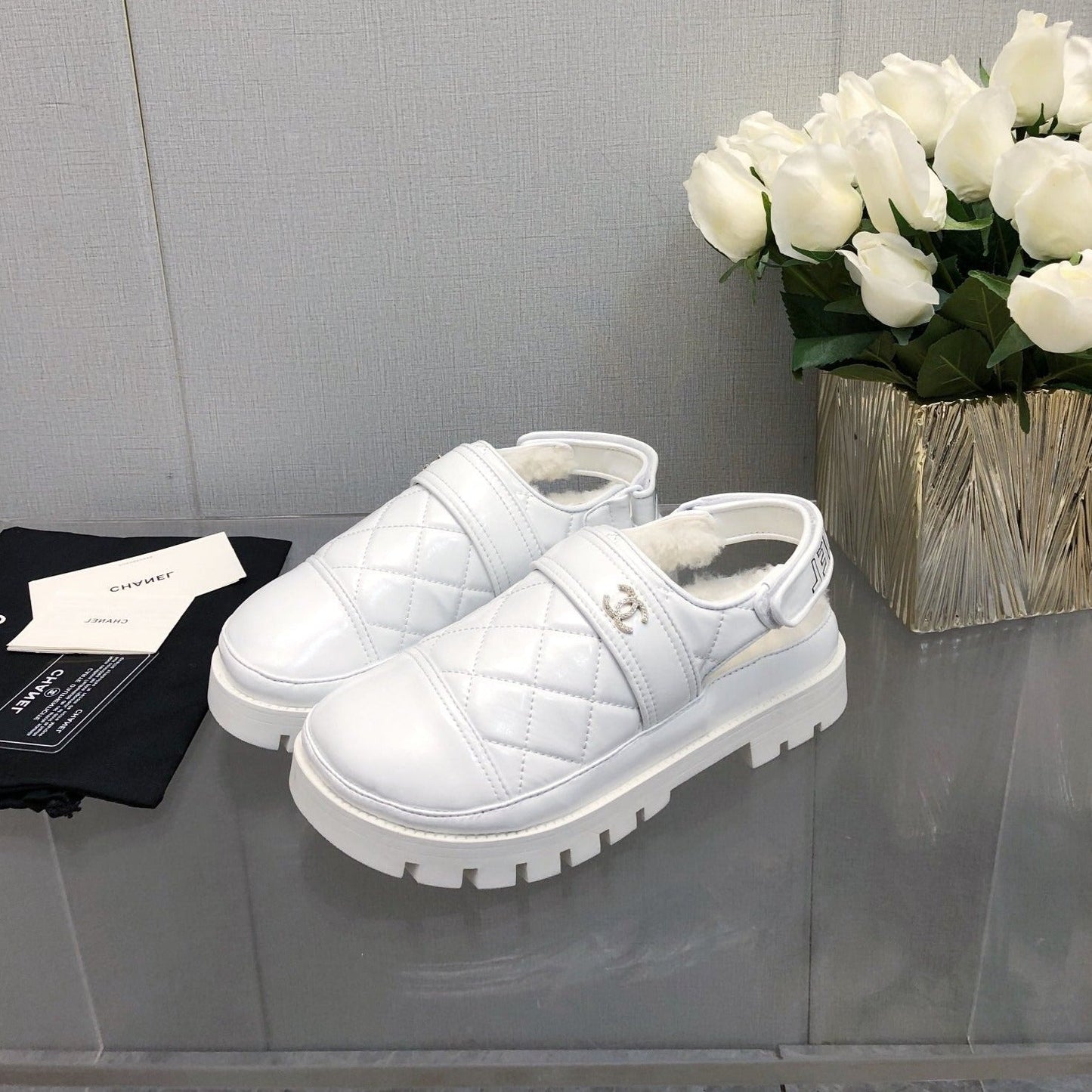 CHUNKY PLATFORM SHEARLING SLIPPER WHITE LAMBSKIN