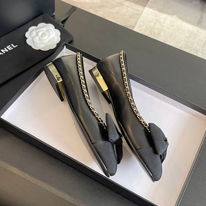 BALLET FLAT BLACK CALFSKIN AND FABRIC