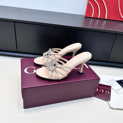 GUCCI 26S HEELED SANDALS 85 MM IN NUDE PINK CALFSKIN WITH CRYSTAL
