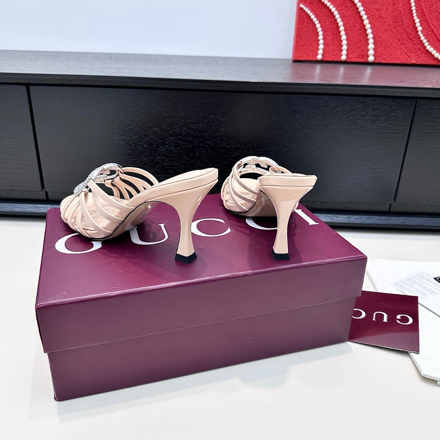 GUCCI 26S HEELED SANDALS 85 MM IN NUDE PINK CALFSKIN WITH CRYSTAL