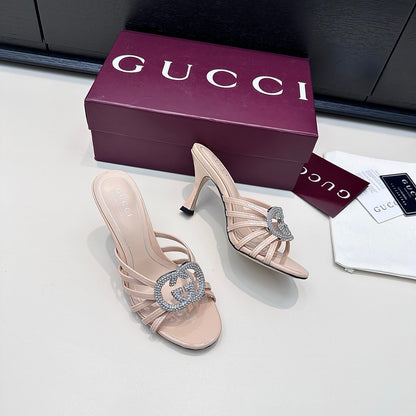GUCCI 26S HEELED SANDALS 85 MM IN NUDE PINK CALFSKIN WITH CRYSTAL