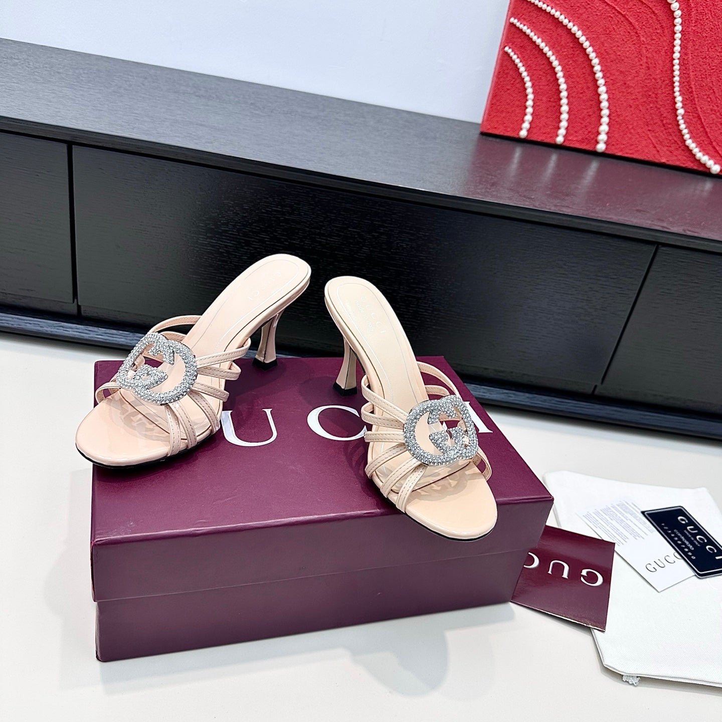 GUCCI 26S HEELED SANDALS 85 MM IN NUDE PINK CALFSKIN WITH CRYSTAL