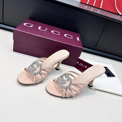 GUCCI 26S HEELED SANDALS 85 MM IN NUDE PINK CALFSKIN WITH CRYSTAL