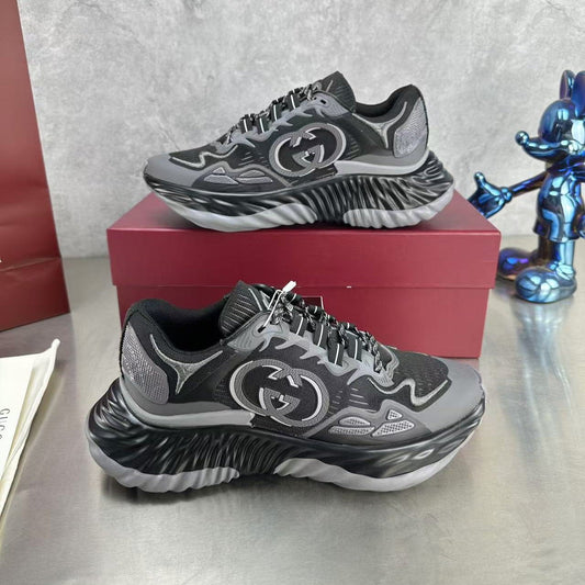 GG RIPPLE SNEAKER IN LIGHT GRAY MIX BLACK LAMBSKIN AND FABRIC