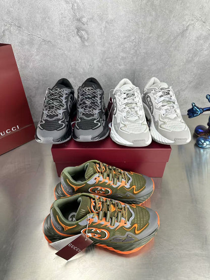 GG RIPPLE SNEAKER IN LIGHT GRAY MIX BLACK LAMBSKIN AND FABRIC