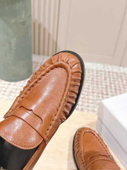 YSL 25S SAINT LAURENT LOAFERS IN BURNT ORANGE CALFSKIN WITH SMALL LOGO