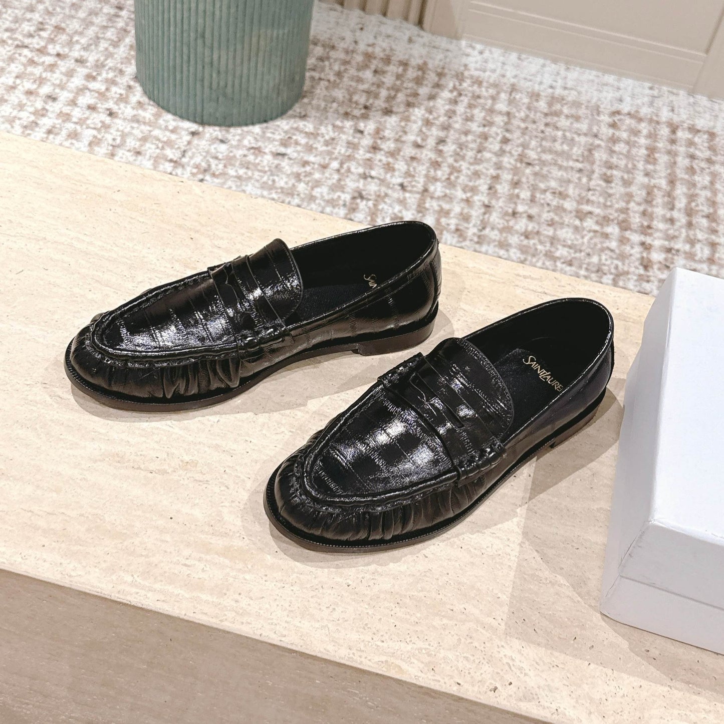 YSL 25S SAINT LAURENT LOAFERS IN BLACK GLOSSY CALFSKIN WITH SMALL LOGO