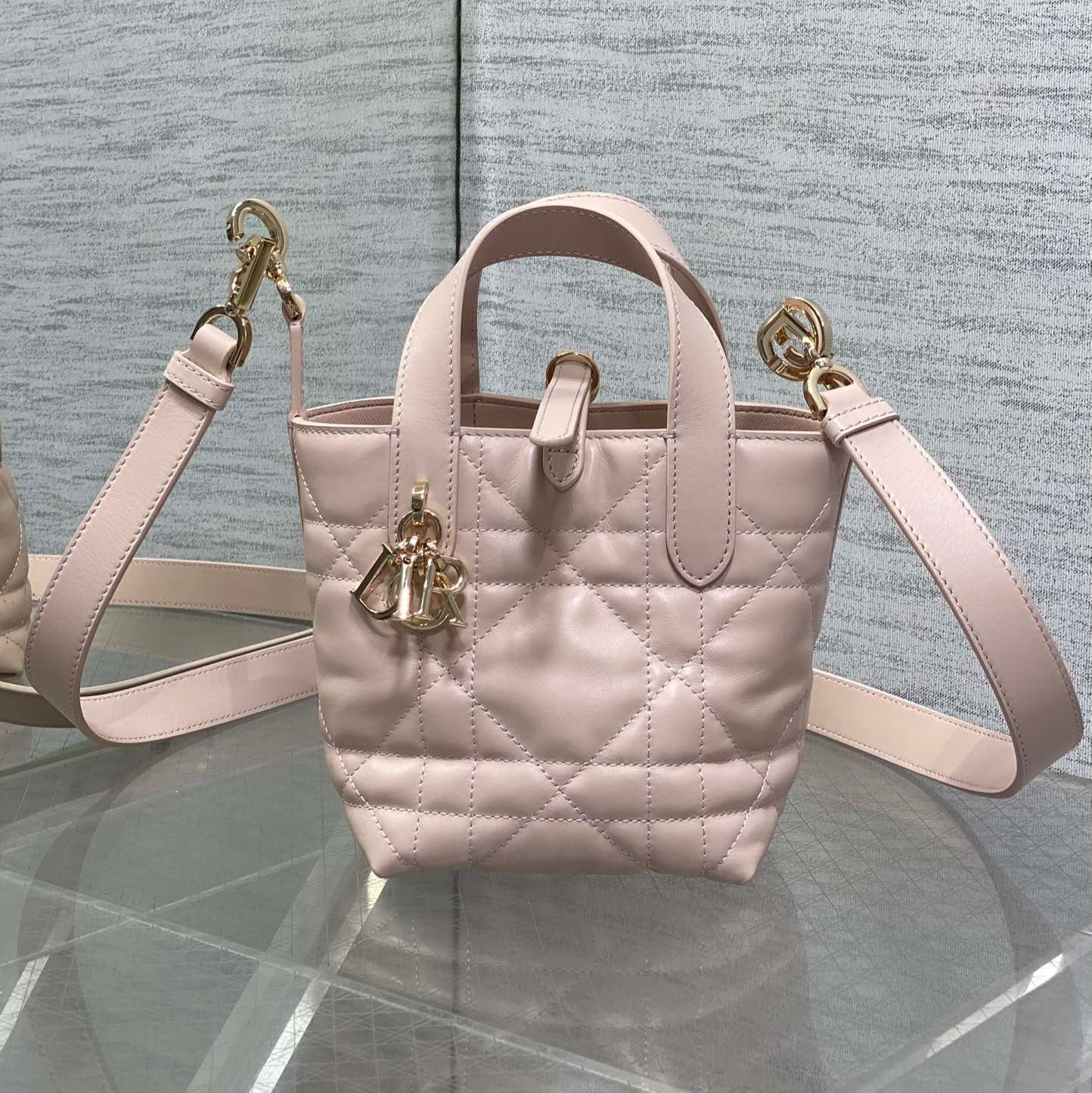DIOR 25S ALWAYS MINI BAG 13 IN LIGHT PINK MACROCANNAGE CALFSKIN GOLD HARDWARE