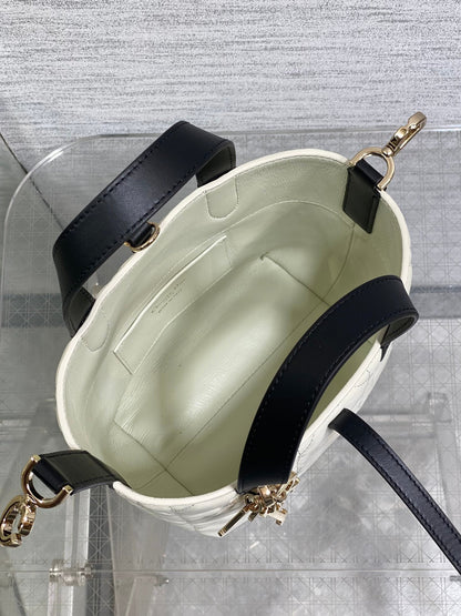 DIOR 25S TOUJOURS VERTICAL NANO TOTE BAG 18 IN IVORY BLACK MACROCANNAGE CALFSKIN