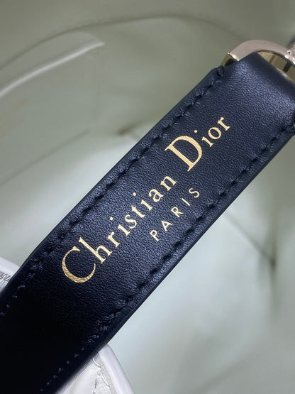 DIOR 25S TOUJOURS VERTICAL NANO TOTE BAG 18 IN IVORY BLACK MACROCANNAGE CALFSKIN