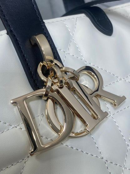 DIOR 25S TOUJOURS VERTICAL NANO TOTE BAG 18 IN IVORY BLACK MACROCANNAGE CALFSKIN