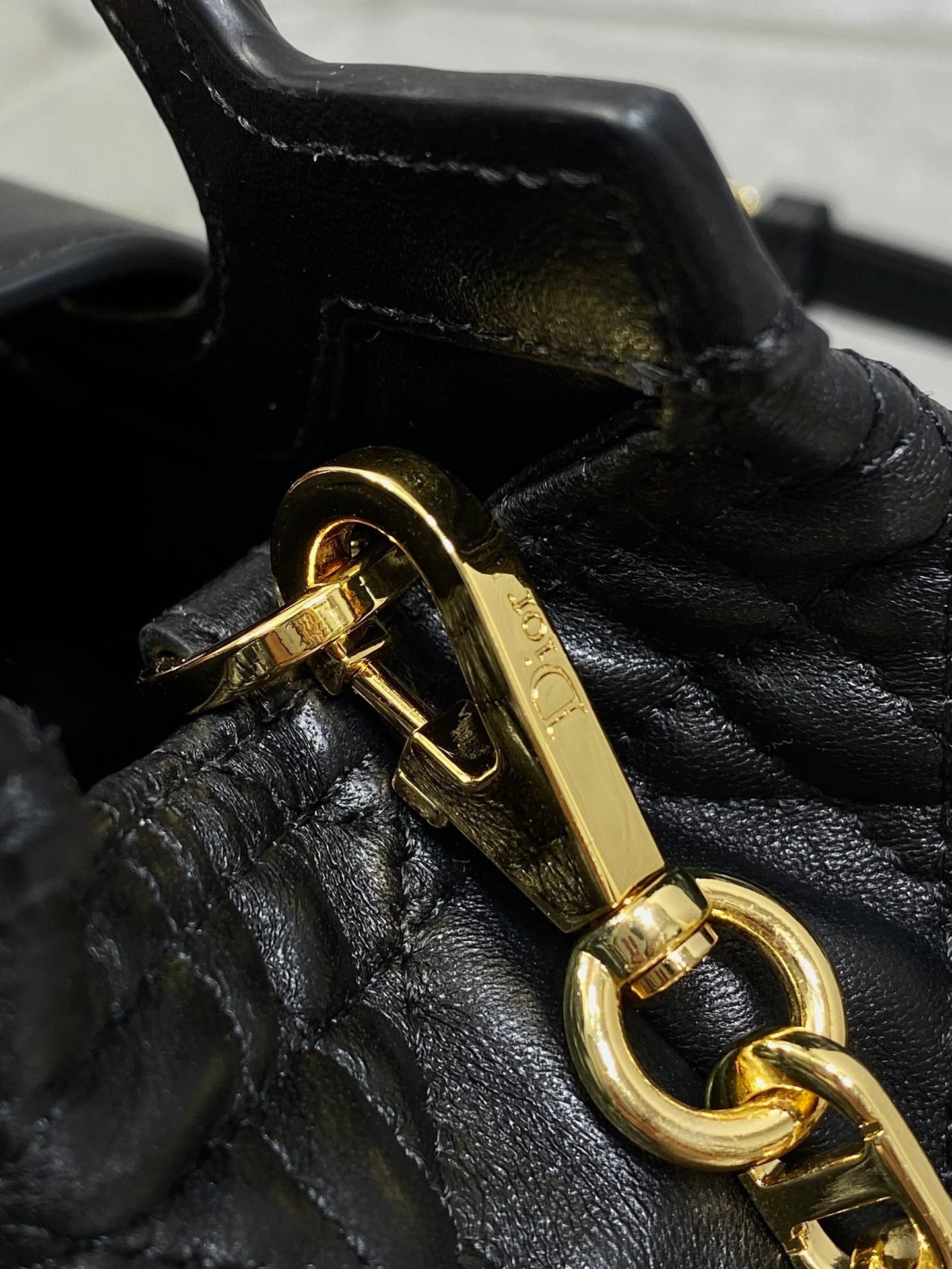 DIOR 25S JOLIE TOP HANDLE MINI BAG 18 IN BLACK CALFSKIN GOLD HARDWARE