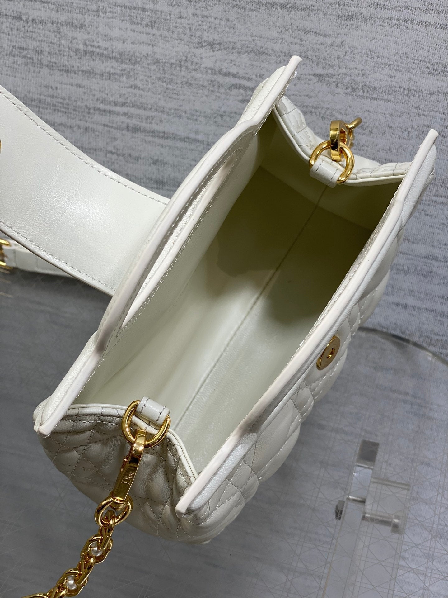 DIOR 25S JOLIE TOP HANDLE MINI BAG 18 IN WHITE CALFSKIN GOLD HARDWARE