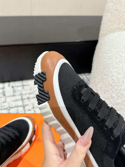 BOUNCING SNEAKER IN BRONZE BROWN CALFSKIN AND BLACK FABRIC