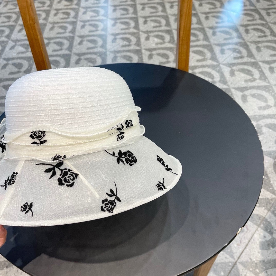 STRAW HAT WITH CHIFFON FLOWER WHITE 672758