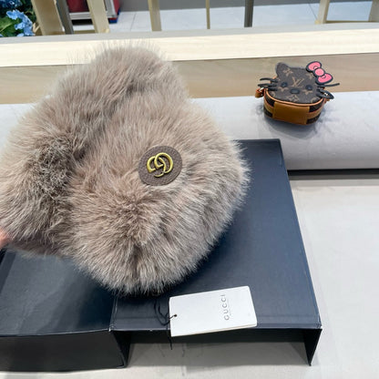 BUCKET HAT IN KHAKI BROWN FOX FUR 404749