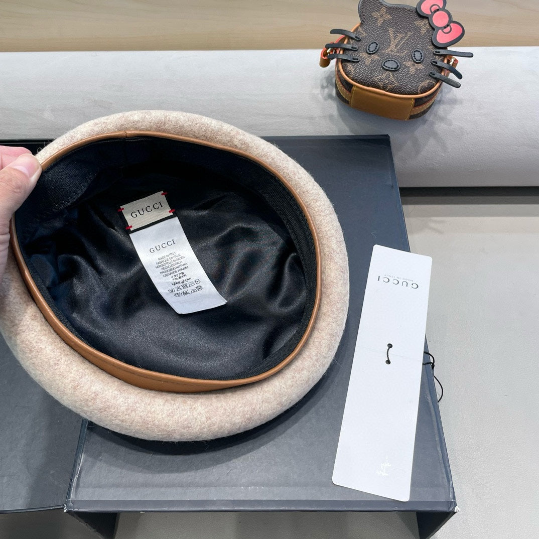 BERET HAT IN KHAKI BROWN WOOL 406970