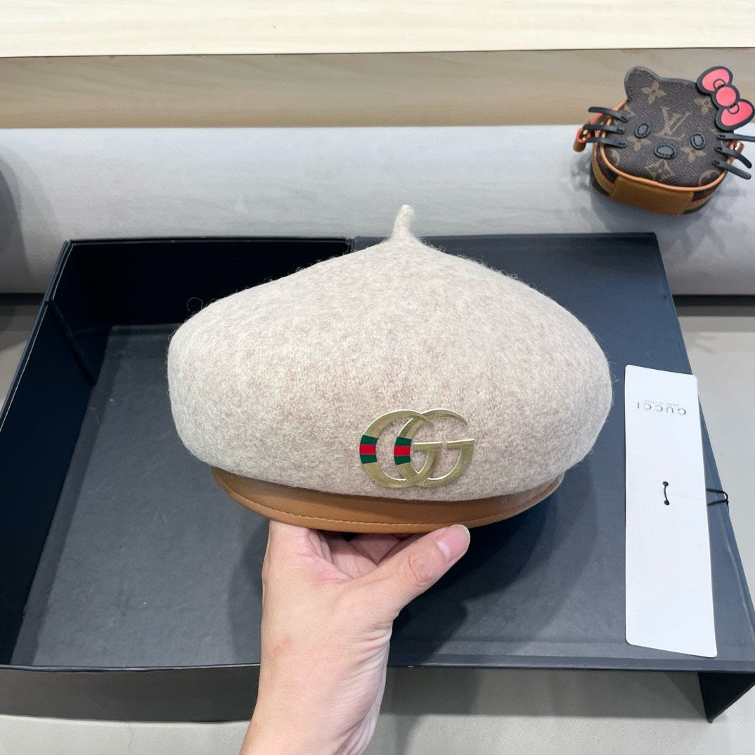 BERET HAT IN KHAKI BROWN WOOL 406970