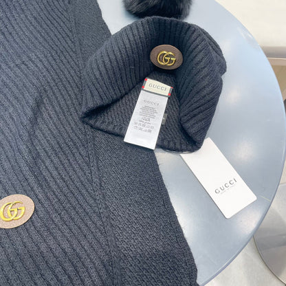 SET SCARF AND HAT IN BLACK WOOL 414779