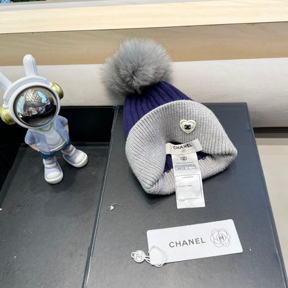 BEANIE HAT IN BERRY BLUE MIX LIGHT GRAY WOOL 421052