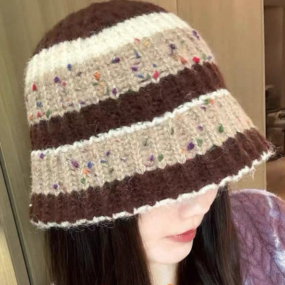 STRIPED KNITTED BUCKET HAT COLORFUL 428102