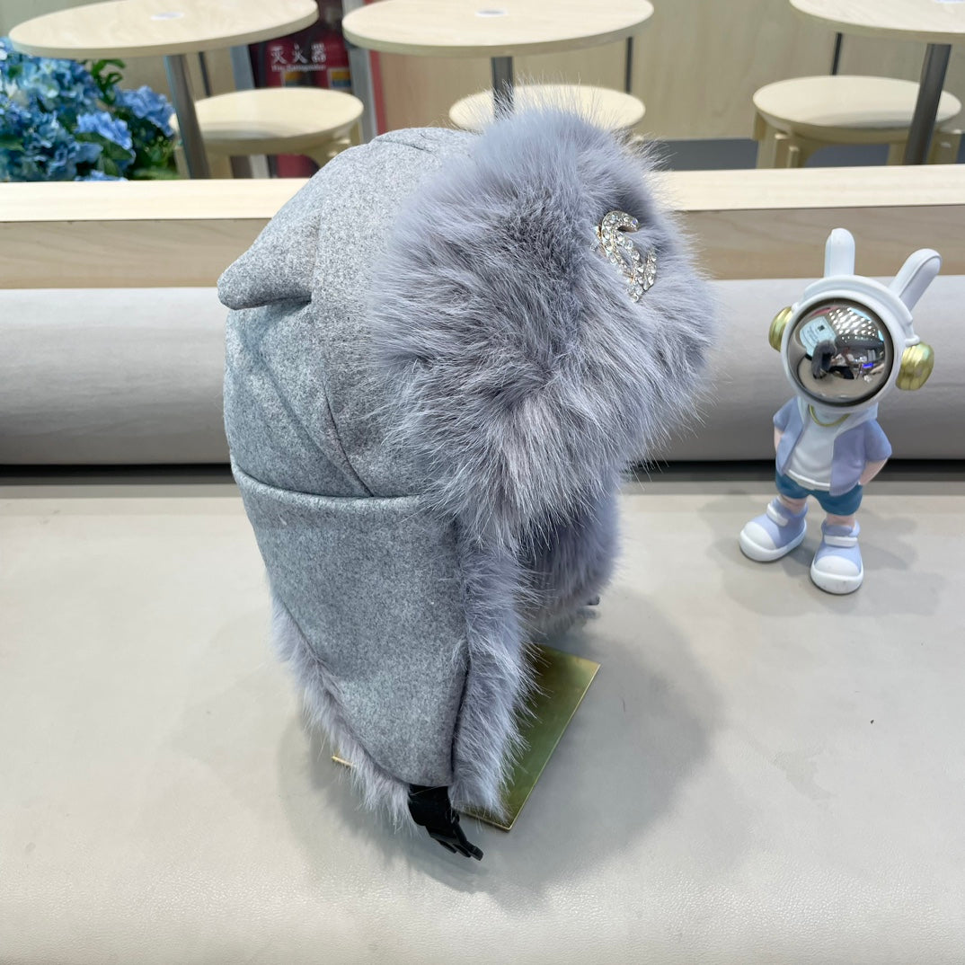 TRAPPER HAT IN SHARK GRAY SUEDE AND LAMB FUR 429973