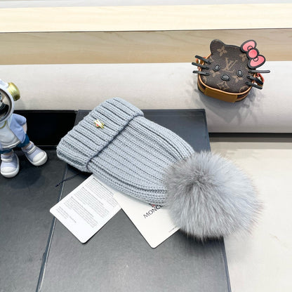 WOOL BEANIE WITH POM POM LIGHT GRAY 435050