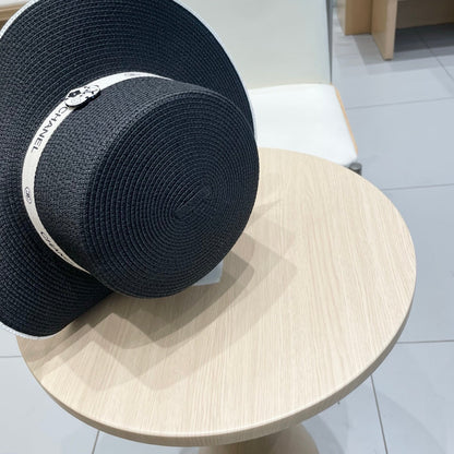 FLAT STRAW HAT BLACK 672722