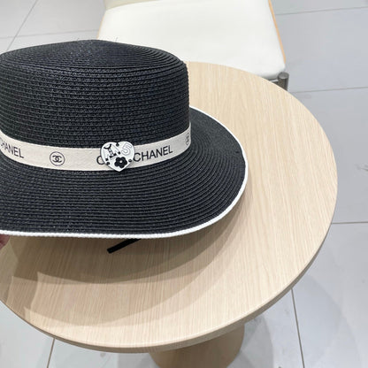 FLAT STRAW HAT BLACK 672722