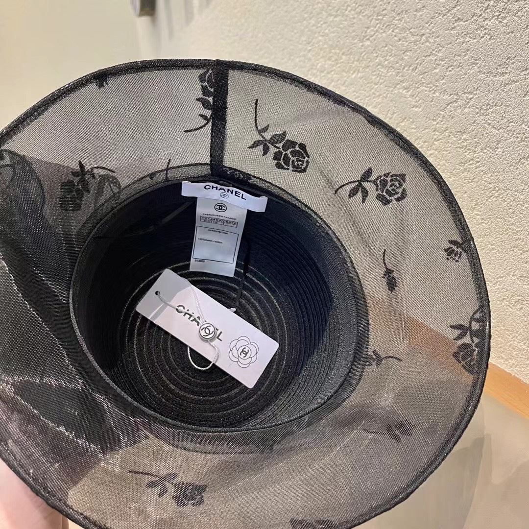 STRAW HAT WITH CHIFFON FLOWER BLACK 672760