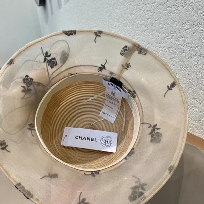 STRAW HAT WITH CHIFFON FLOWER BEIGE 672761