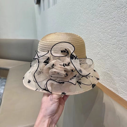 STRAW HAT WITH CHIFFON FLOWER BEIGE 672761