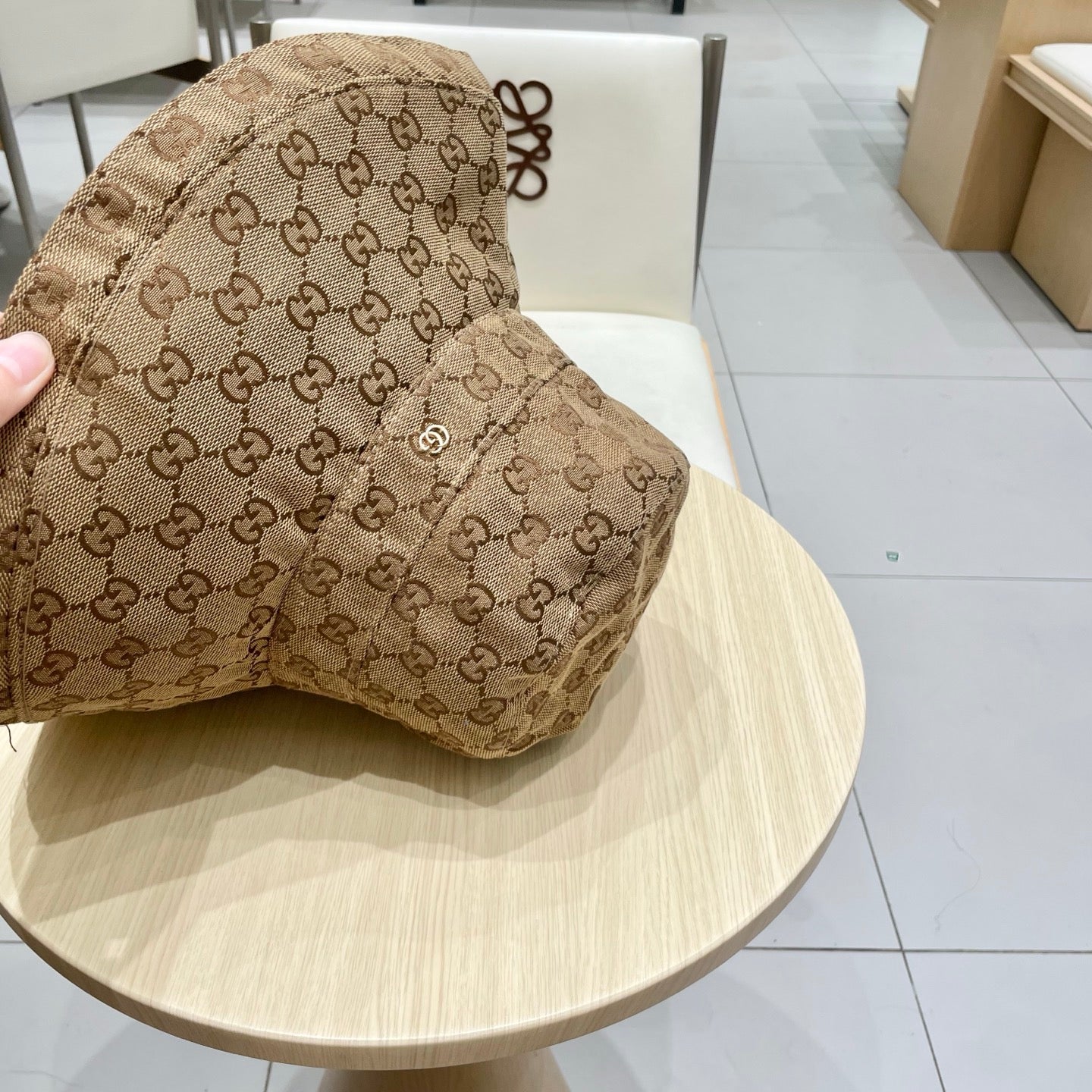 GG BUCKET HAT WIDE BRIM IN BEIGE MONOGRAM CANVAS