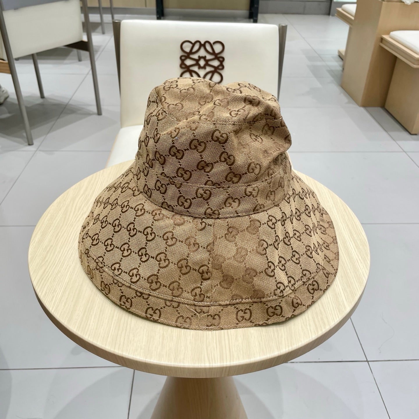 GG BUCKET HAT WIDE BRIM IN BEIGE MONOGRAM CANVAS