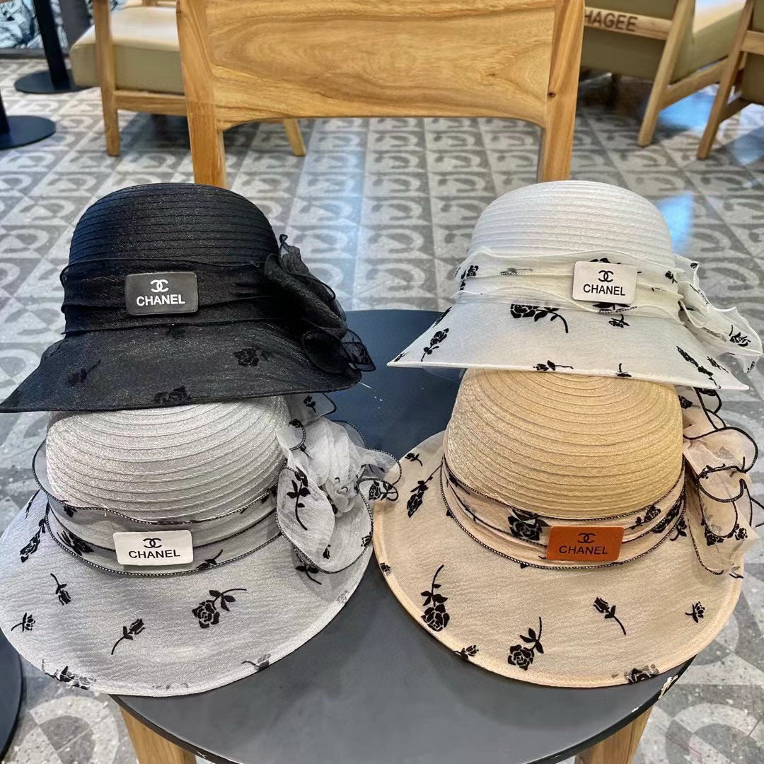 STRAW HAT WITH CHIFFON FLOWER VINTAGE GRAY 672759