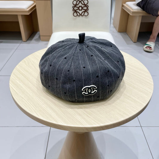 BERET HAT POLKA DOT DARK GRAY 672672